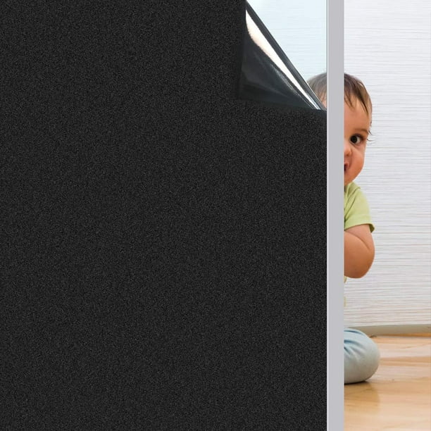 Coavas Window Blackout Film Non Adhesive Static Cling Tint Darkening Frosted Black Window Sticker Insulation 100% Light Blocking for Babys Room Bedroom and Home 17.7 x 78.7 BeautyHalo 